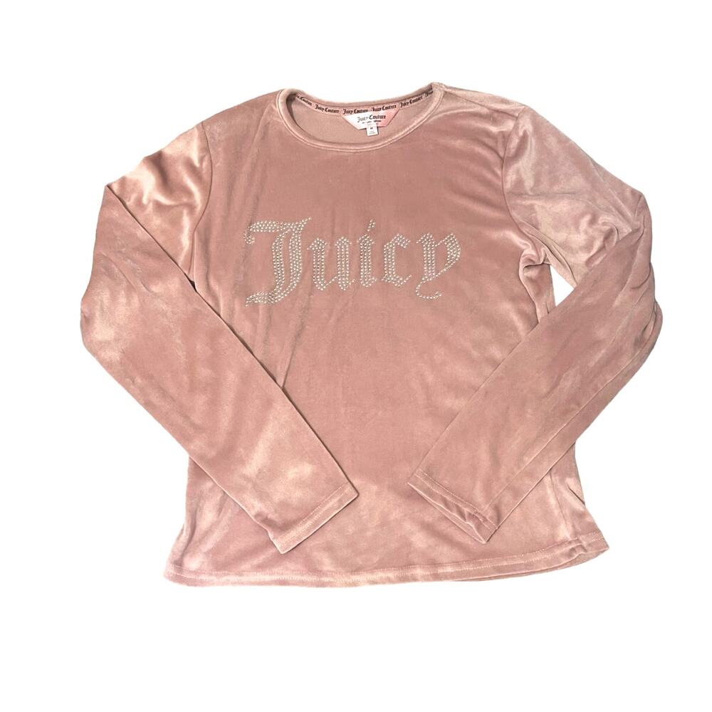 JUICY COUTURE SLEEPWEAR Pink Velour Bling Sleep Shirt Top Size Medium‎ Cozy